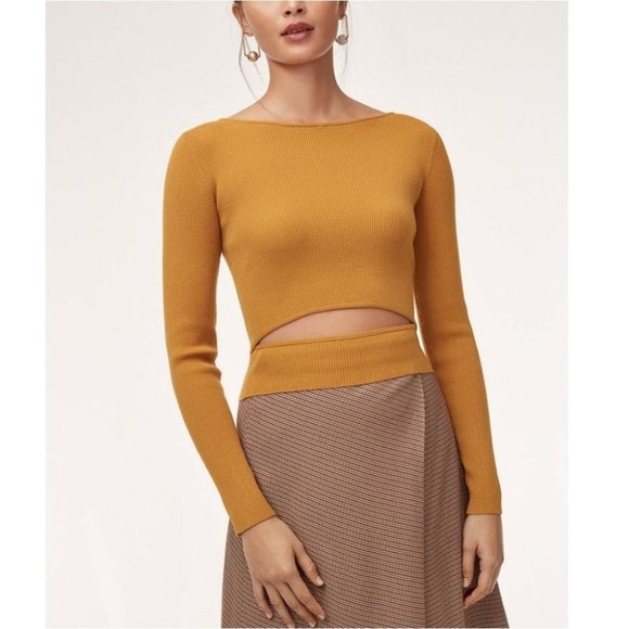 WILFRED | Yacine Cut Out Ribbed Long Sleeve Yellow Top Aritzia XS - Picture 1 of 9